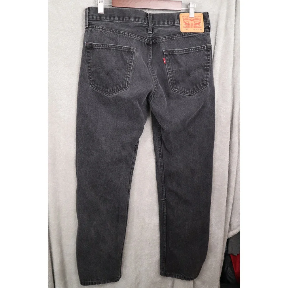 Levis 505 Regular Fit Jeans Mens 34x32 Faded Black Straight Leg Denim 1143